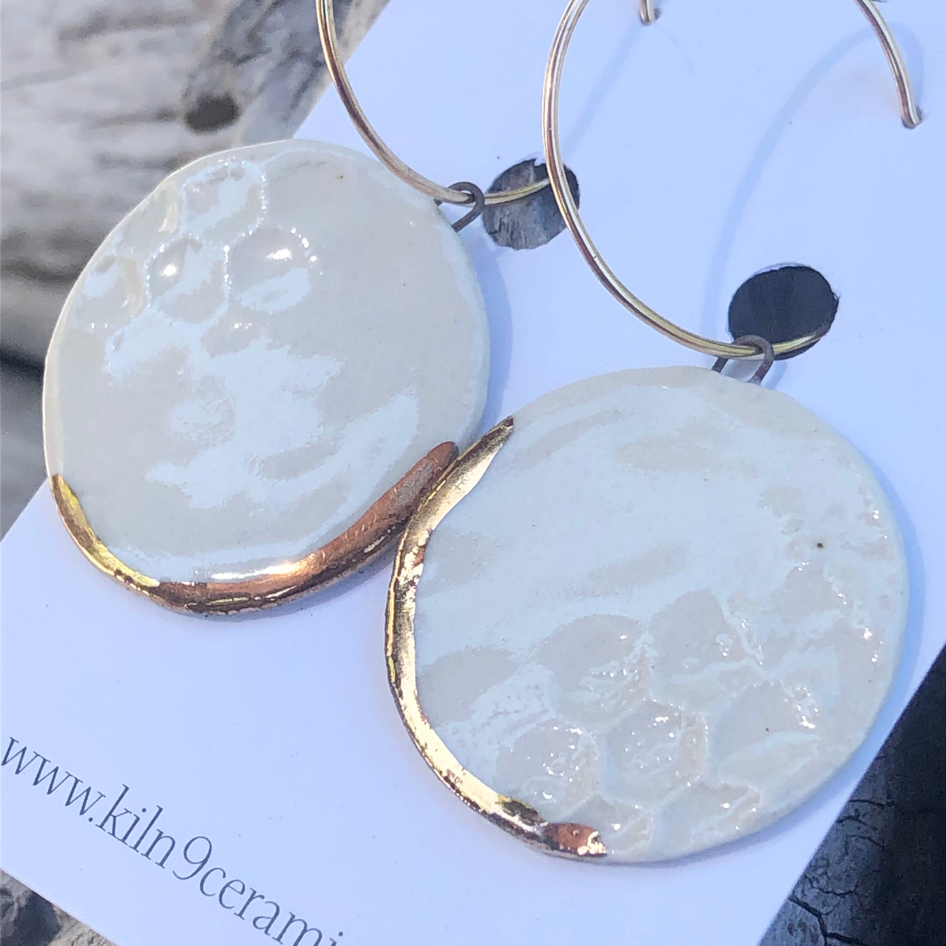 Porcelain Honeycomb with Gold Hoop Earrings