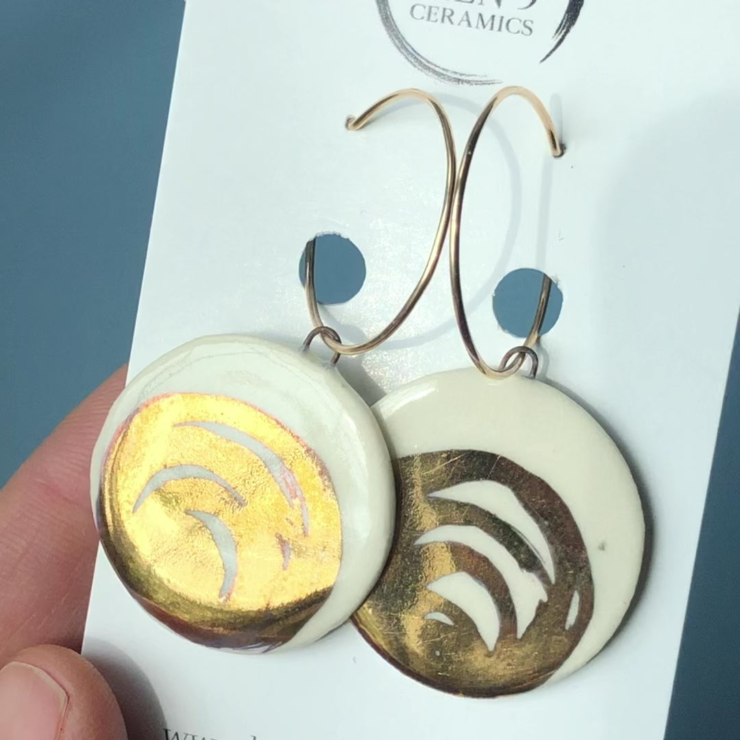 Porcelain Coin 22K Gold Earrings