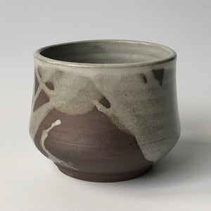 #1 Black Clay Chawan (Teabowl) Splashed with Apple Orchard Ash Glaze