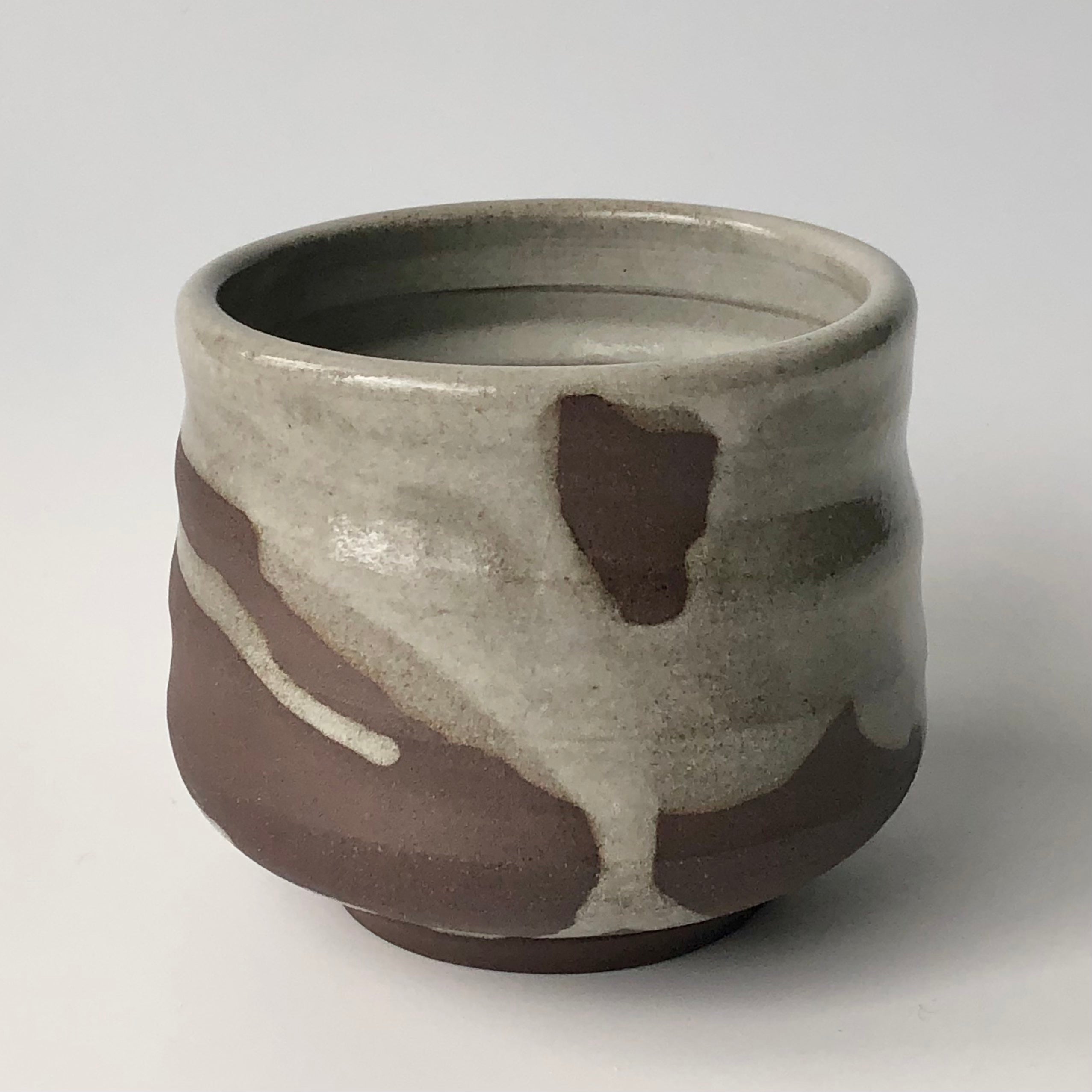 #3 Black Clay Chawan (Teabowl) Splashed with Apple Orchard Ash Glaze