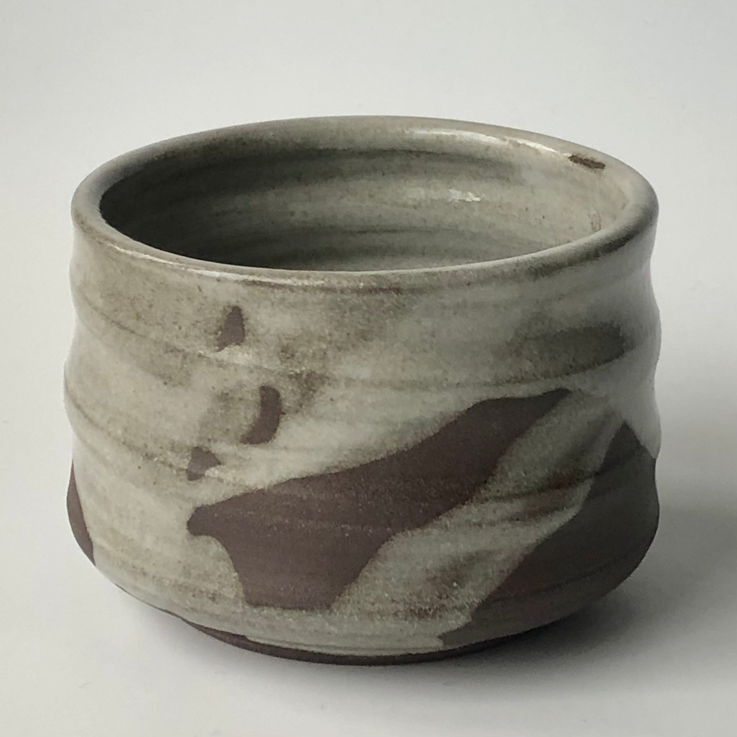 #4 Black Clay Chawan (Teabowl) Splashed with Apple Orchard Ash Glaze