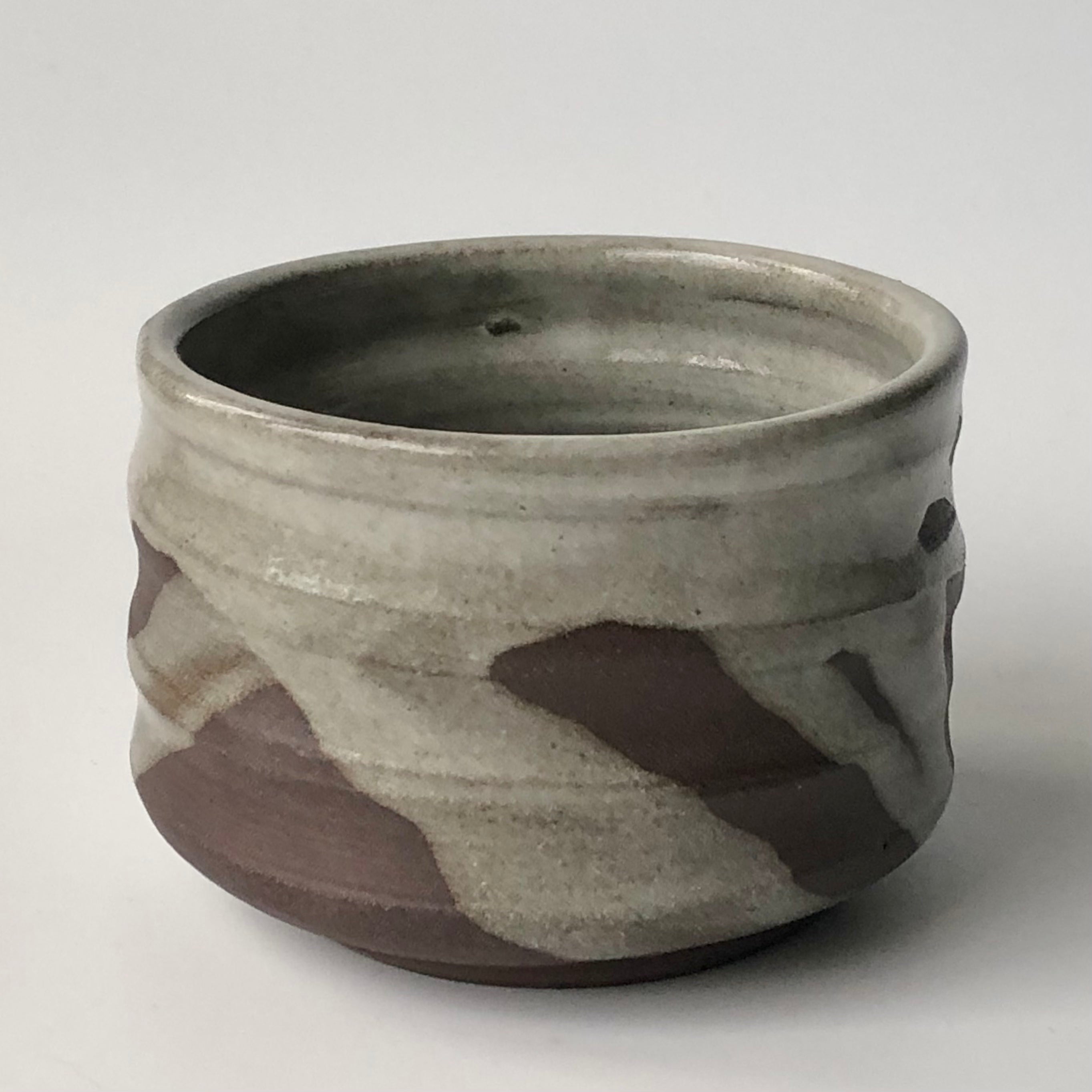 #4 Black Clay Chawan (Teabowl) Splashed with Apple Orchard Ash Glaze