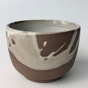 #6 Black Clay Chawan (Teabowl) Splashed with Apple Orchard Ash Glaze